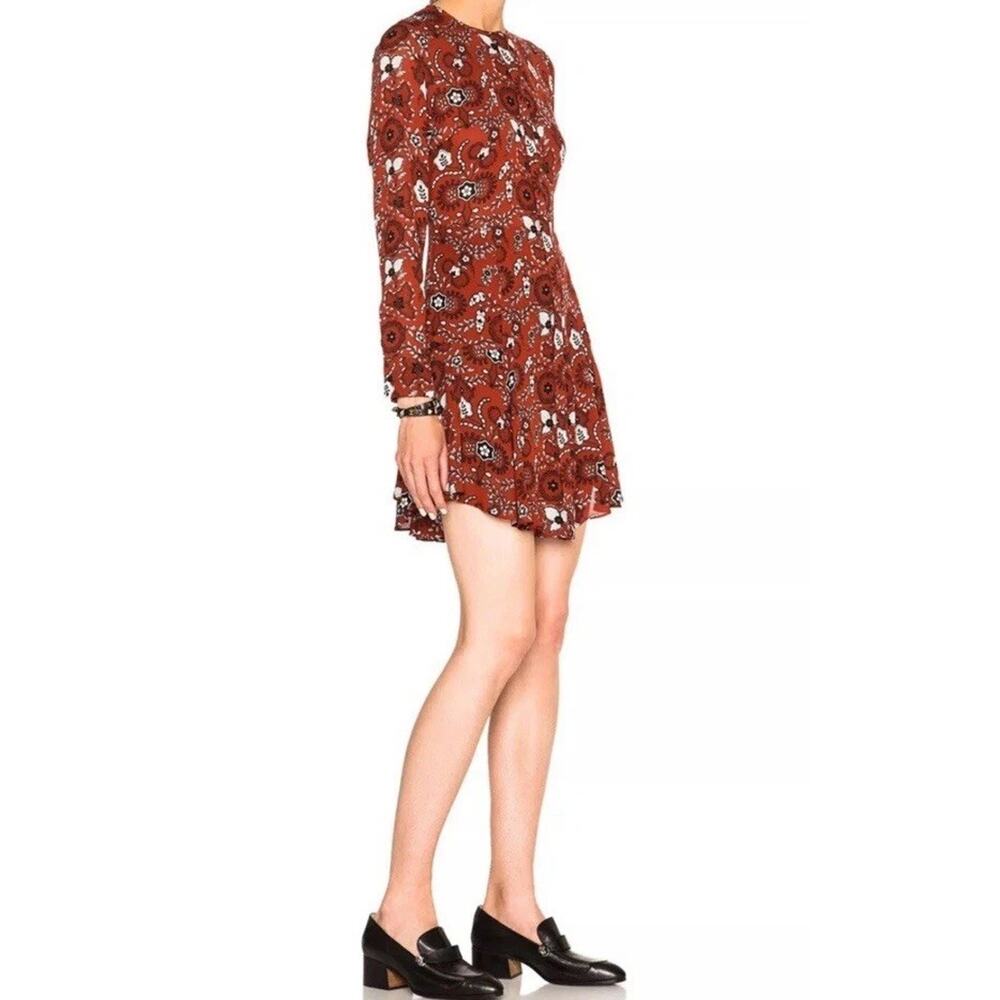 ALC Randi Silk Chiffon Shirt Dress Henna Floral Women 0 XS L/S Button Boho